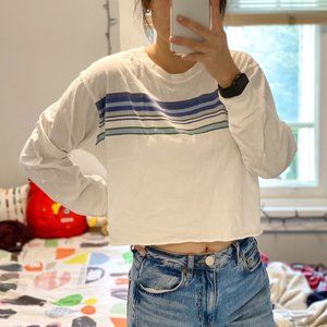 American Eagle White/Blue Stripped Long Sleeve